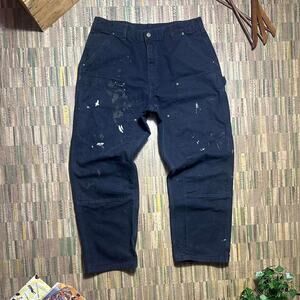 Vintage 90s Carhartt Black Double Knee Pants Mens 36x30 Loose Fit Stained Jeans
